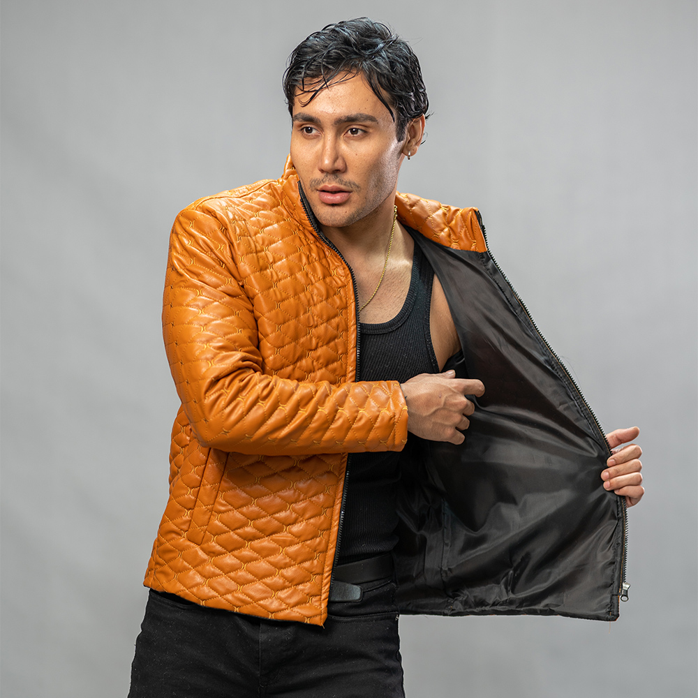 کاپشن چرم مدل سیسیل عسلی